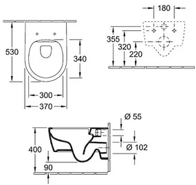 Set vas WC rimless suspendat, Villeroy&amp;Boch Avento, cu capac slim inchidere lenta si rezervor Geberit Duofix Sigma UP320