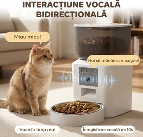 PawHut Distribuitor Automat de Hrană pentru Pisici și Câini 4L, WiFi 2,4G, Control din Aplicație cu Cameră, Bol, Alb | Aosom Romania