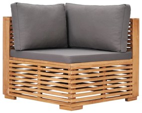 Set mobilier gradina cu perne gri inchis 6 piese lemn masiv tec Morke gra, 2x colt + 2x mijloc + 2x suport pentru picioare, 1