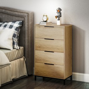 HOMCOM Comodă 4 Sertare din PAL și Metal 62x35x105 cm Maro Deschis | Aosom Romania
