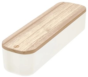 Cutie depozitare cu capac din lemn paulownia iDesign Eco, 9 x 36,5 cm, alb