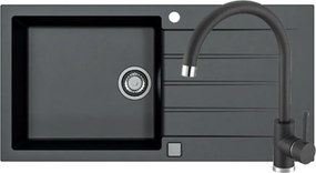 Set chiuveta bucatarie Alveus Cadit 50 negru 100x50 cm si baterie Kati monocomanda