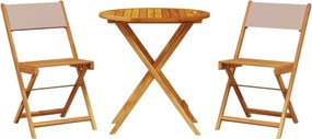 vidaXL Set mobilier bistro, 3 piese, textil taupe/lemn masiv