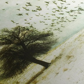 Tablou - cu multe păsări pictate (cu ceas) (90x30 cm)