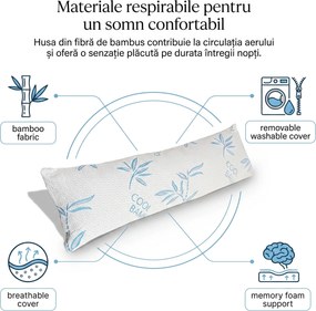 Perna pentru corp memory foam cu husa bambus racoritoare, 40x110 cm, Alb/Verde