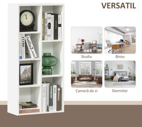 HOMCOM Bibliotecă din Lem Stil Vintage Cubica cu 7 Suporturi Diferite din MDF pentru Casă și Birou, 50x24x106 cm, Alb | Aosom Romania