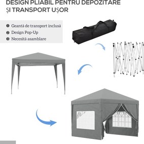 Outsunny Foișor de Grădină Impermeabil, cu Panouri Laterale Pliabile din Oțel și Acoperiș, 2,95x2,95x2,58 m, Verde | Aosom Romania