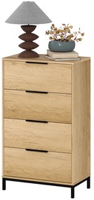 HOMCOM Comodă înaltă pentru dormitor cu 4 sertare, mânere metalice, comodă îngustă pentru living/hol 62x35x105 cm Natural | Aosom Romania