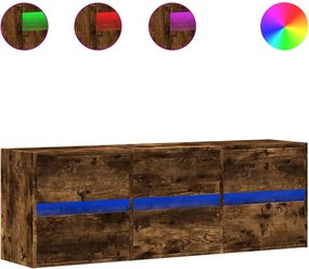 vidaXL Comodă TV de perete cu lumini LED, stejar fumuriu, 130x31x45 cm