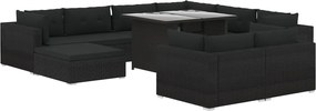 vidaXL Set mobilier de grădină cu perne, 10 piese, negru, poliratan