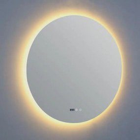 Oglindă Baie LED și Dezaburire, Ceas, Senzor Touch, Lumina Rece, Caldă și Neutră, 80 cm, Rama Acril