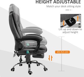 Fotoliu de Birou Vinsetto cu Masaj și Funcție Rabatabilă, 6 Puncte de Masaj și Încălzire, Scaun Reglabil pe Înălțime, Gri | Aosom România