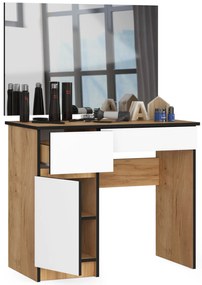 Masă de toaletă Parijat (Stejar craft + Alb) (cu oglindă) (S). 1070923