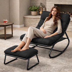 Balansoar cu scaun pentru suport picioare, cadru metalic, pentru uz interior și exterior, rezistent până la 150 kg, Negru