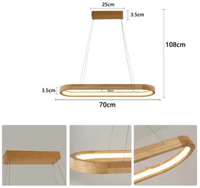 Brilagi - Lampă suspendată pe cablu UMEA WOOD, LED/30W/230V, 70x20 cm, lemn de cauciuc