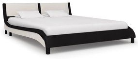 Cadru de pat cu LED, negru  alb, 160 x 200 cm, piele ecologica Alb si negru, 160 x 200 cm