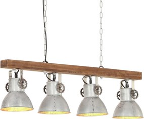 vidaXL Lampă suspendată industrială, argintiu, lemn de mango, E27