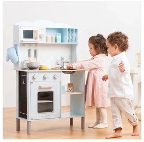 Bucătărie din lemn cu accesorii New Classic Toys albastru deschis