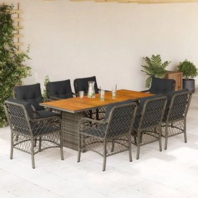 3212075 vidaXL Set mobilier grădină cu perne, 9 piese, gri, poliratan