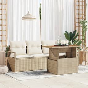 Set de Canapele pentru Grădină vidaXL cu Perne Bej Ratan Poli Acacia