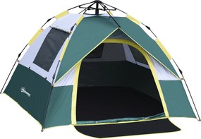 Outsunny Cort pentru Camping pentru 2 Persoane, Cort pentru Exterior Automatic Pop Up cu Copertina, Buzunare Interioare si Covoras, 205x195x135cm