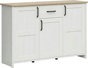 Comoda LOKSA, pin alb/stejar grandson, PAL laminat, 148x43x99 cm