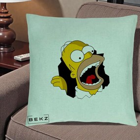 Perna Personalizata Homer Simpson Surpriza, 40x40 cm, Verde Menta, Husa Detasabila, Perna Inclusa, BEKZ®