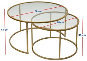 Set măsuțe cafea Belende (Auriu + sticlă). 1127423