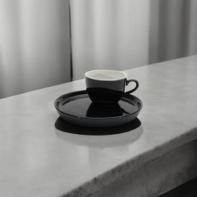 Set Cafea Ceasca si Farfurie Vulcano Duo negru lucios (farfurie 20cm, ceasca 250ml)