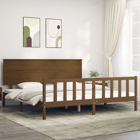 3193424 vidaXL Cadru pat cu tăblie, maro miere, 200x200 cm, lemn masiv
