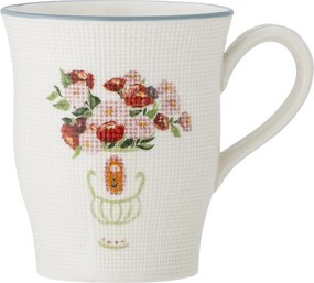 Cană din ceramică cu motive florale și margine albastră pictată manual, 310 ml, 9×10 cm, „Dorothy"