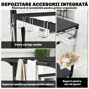 Outsunny Cărucior pentru grătar, 2 rafturi, suport pentru pizza, suport pentru saci și cârlige, Negru. | Aosom Romania