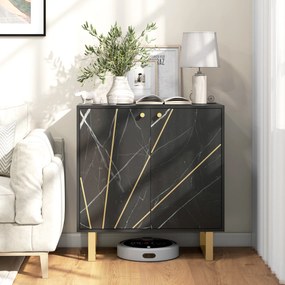 HOMCOM Bufet de depozitare cu 2 uși și raft reglabil, picioare din metal 76 x 35 x 77 cm ton marmură neagră | Aosom Romania