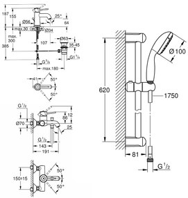 Set complet baterii baie 3 in1 Grohe Classic marimea S (23782000 ,23787000,27853001)