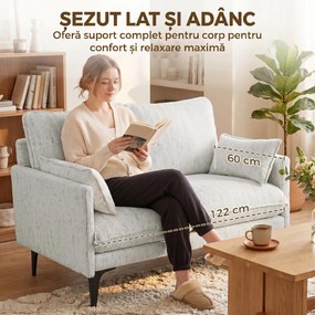 HOMCOM Canapea 2 Locuri cu Brațe, Perne Groase și 2 Perne, 131x78x83 cm, Alb | Aosom Romania