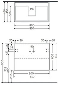 Mobilier suspendat incastrabil pentru lavoar, Joy, 80 cm gri, Rak Gri, 800x460 mm