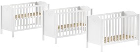 Pătuț Bebeluși AMORI, 60x120 cm, Alb (Pin Masiv și MDF), Design Romantic – Vipack