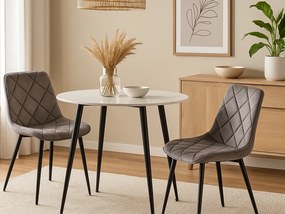 Masa rotunda de dining RION 90 cm cu blat din ceramica, marmura alba