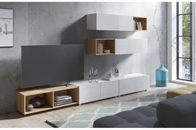 Mobilier living Calabria C25 WHITE (Alb lesklá + Stejar zlatý) (bez osvetlenia). 1051560