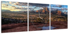 Tablou cu munți (cu ceas) (90x30 cm)