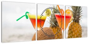 Tablou cu ananas și pahare pe plajă (cu ceas) (90x30 cm)