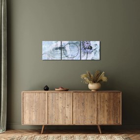Tablou - Frescă florală pe un perete de cărămidă (cu ceas) (90x30 cm)