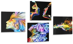 Set tablouri abstracția colorată pe fundalul negru