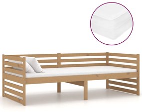 3083647 vidaXL Pat de zi cu saltea, maro miere, 90x200 cm, lemn masiv de pin