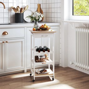 HOMCOM Serviciu de servire dulap de bucătărie cu rotile 2 rafturi, tavă detașabilă, sertar lemn de pin alb stejar luminos | Aosom Romania