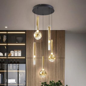 Lustra LED suspendata design modern Essenza negru, auriu