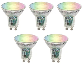 Set de 5 becuri inteligente GU10 50 LED transparente RGBW 4,5W 350 lm 2700-6000K