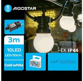 Aigostar - Ghirlandă LED decorativă pentru exterior, 10 LED, 3 m, IP44, alb rece