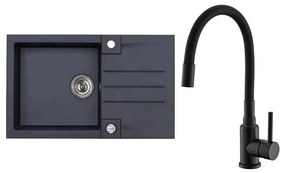 ALVEUS SETA23201 - Chiuvetă de bucătărie ROCK cu baterie pentru chiuvetă MINTAS, 34 cm, granit, negru