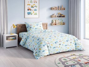 Lenjerie de pat pentru copii MINI TRUCKS TALES albastra, 100% bumbac Dimensiune lenjerie de pat: 70 x 80 cm | 140 x 200 cm